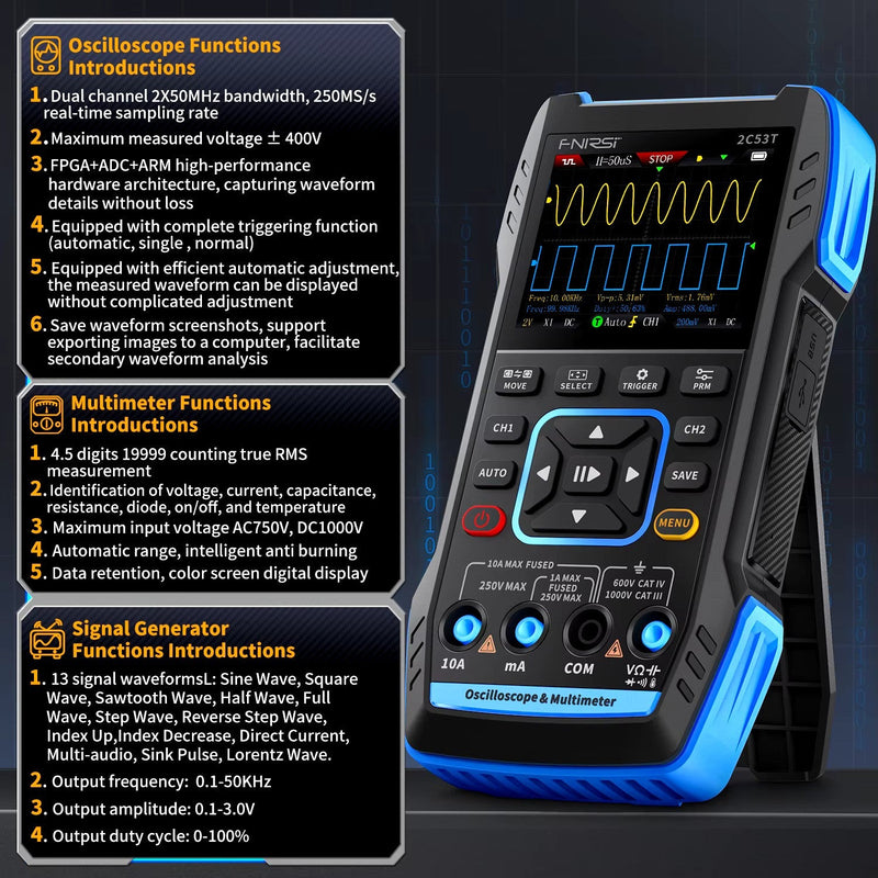 Load image into Gallery viewer, FNIRSI 2C53T Upgraded 3 - IN - 1 Oscilloscope Multimeter Signal Generator (3) - FN - 2C53T - OMSG - ST - FNIRSI - ALTWAYLAB
