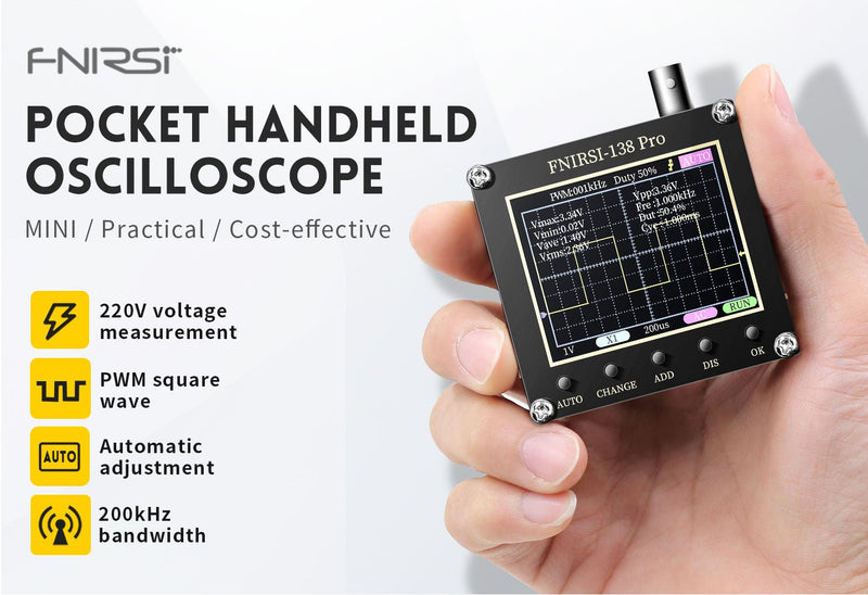 Load image into Gallery viewer, FNIRSI 138 Pro Oscilloscope - 2.4&quot; TFT Handheld Digital Oscilloscope Kit Portable Automotive Oscilloscope, 2.5MS/s High Sampling Rate, 200KHz Bandwidth, 80khz Pwm, Trigger Function Auto/Nomal/Single Without Battery(4) - FN-138-PRO-OSCP-NB - Fnirsi - ALTWAYLAB
