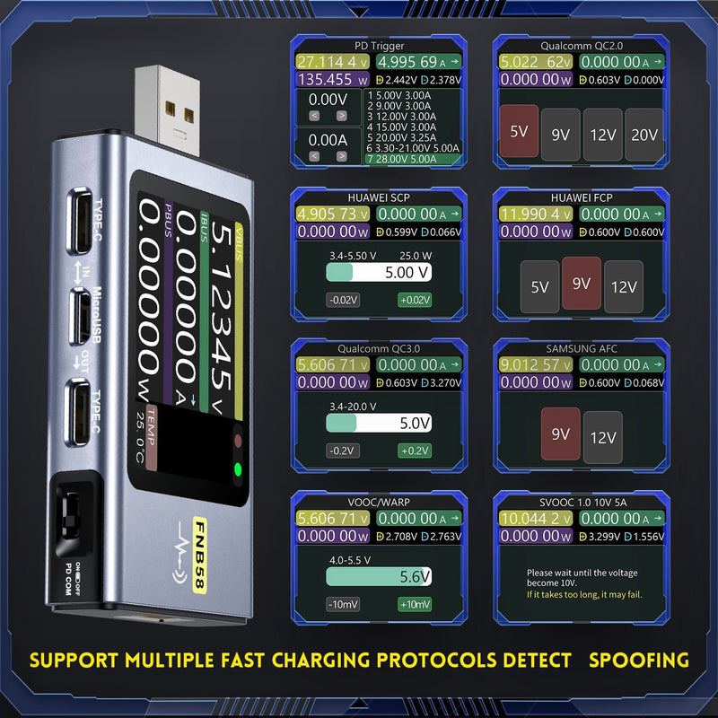 Load image into Gallery viewer, FNIRSI-FNB58 USB Tester Voltmeter Ammeter TYPE-C Fast Charge Detection Trigger Capacity Measurement Without Bluetooth(6) - FN-FNB58-USB-TSTR-NBT - Fnirsi - ALTWAYLAB
