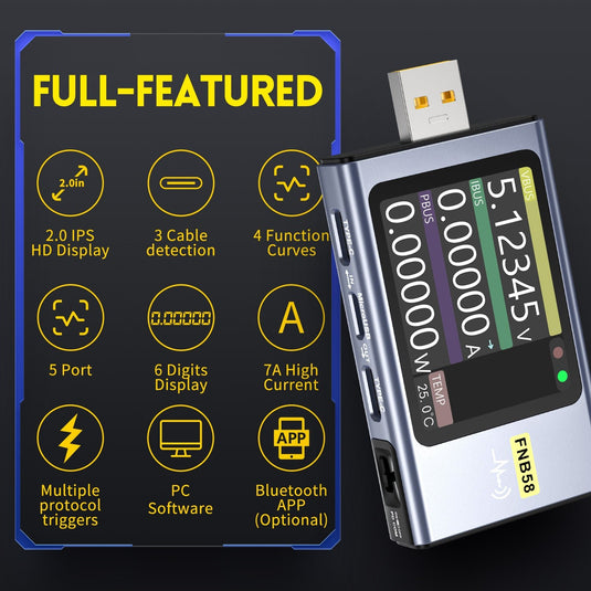 FNIRSI-FNB58 USB Tester Voltmeter Ammeter TYPE-C Fast Charge Detection Trigger Capacity Measurement Without Bluetooth(3) - FN-FNB58-USB-TSTR-NBT - Fnirsi - ALTWAYLAB