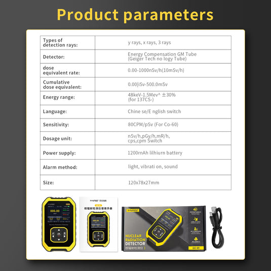 FNIRSI GC-01 Geiger Counter Nuclear Radiation Detector Personal Dosimeter X-ray γ-ray β-ray Yellow(8) - FN-GC-01-GG-CNR - Fnirsi - ALTWAYLAB