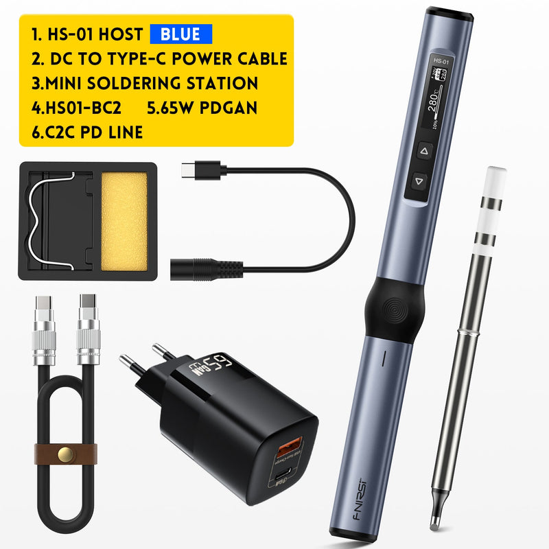 Load image into Gallery viewer, FNIRSI HS-01 Smart Electric Soldering Iron HS01-Base Set+Power Supply+C2C Cable(15) - FN-HS01-BU-PS-C2C - Fnirsi - ALTWAYLAB
