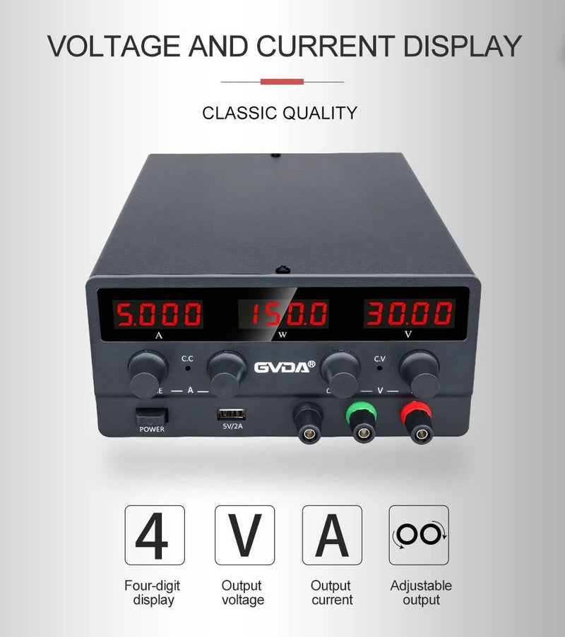 Load image into Gallery viewer, GVDA USB DC Regulated Switching Power Supply Adjustable SPS-H305 / SPS-H605 / SPS-H3010 DC Power Supply SPS-H305(2) - GVDA-LAB-ADJ-DC-RSPS-H305-BK-EU - GVDA Technology - ALTWAYLAB
