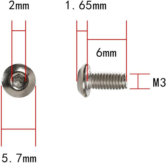 Titanium Alloy Half Round (Button) Head Hexagon Socket Screw Bolts M3(5) - LR-RH-TI-M3x4 - ProRock - ALTWAYLAB
